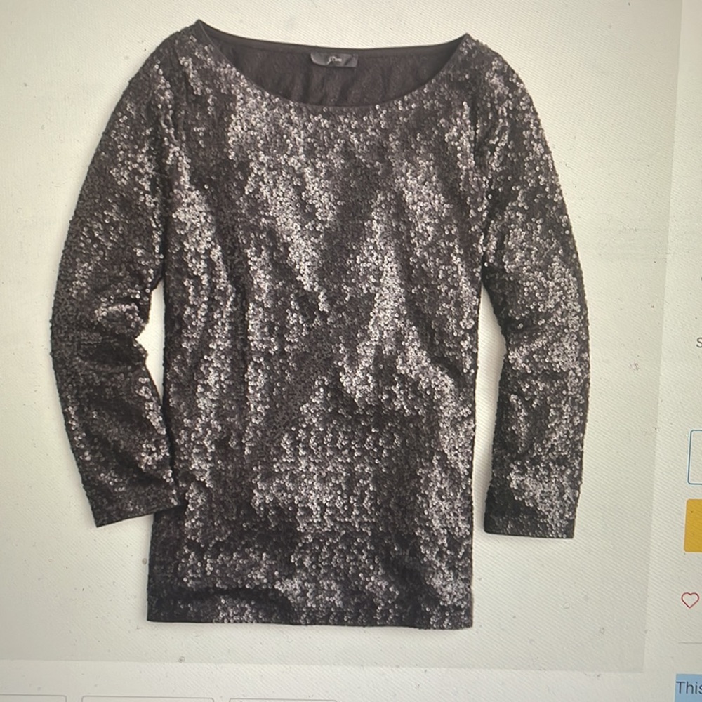 J. Crew Sequined Black/Charcoal Top, Size M